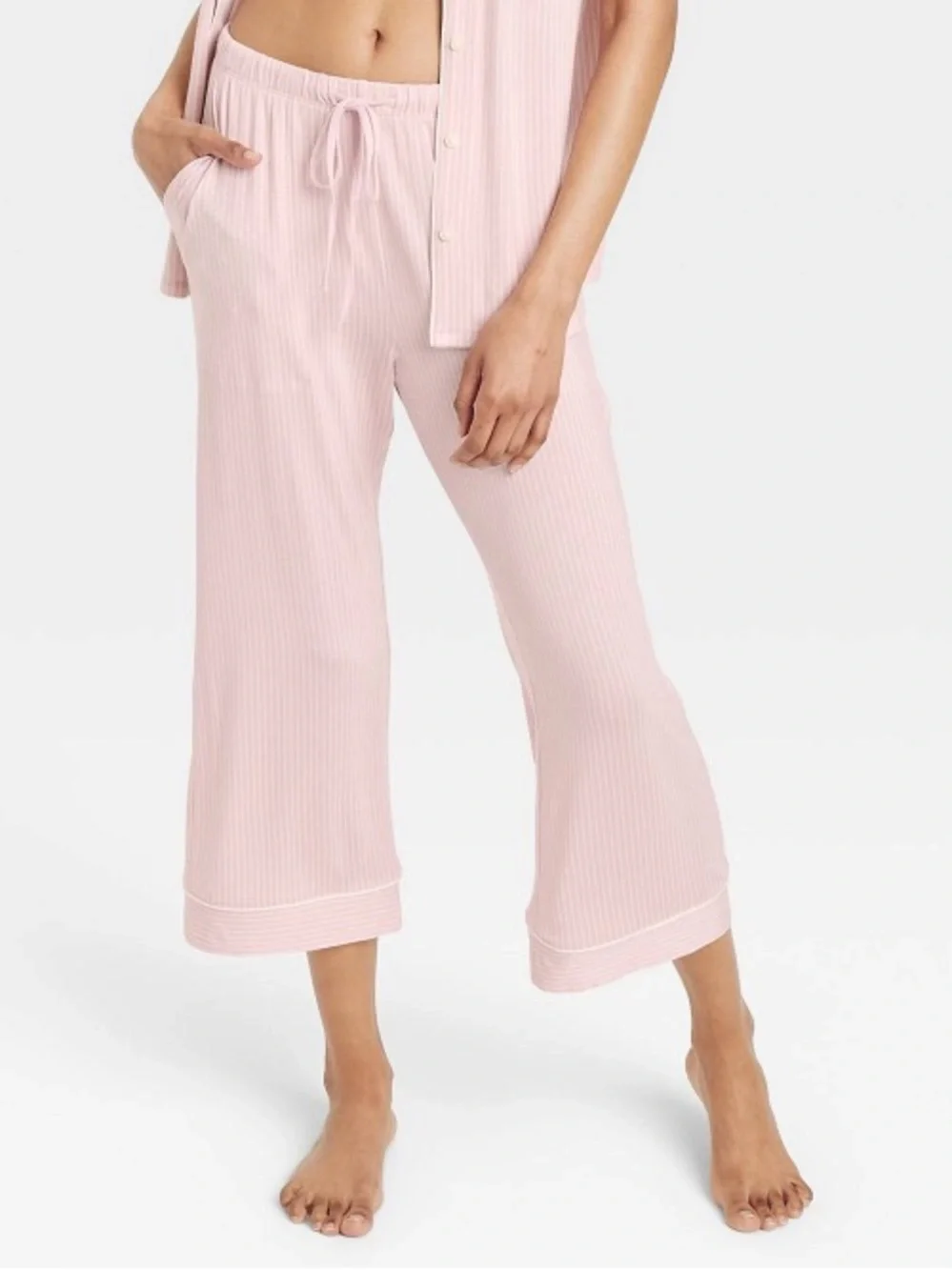 Auden CloudKnit Pink Striped Pajama bottoms- cropped